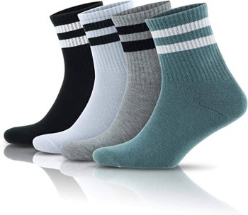 GoWith 4 Pack Cotton Hoop Short Half Cuff College Type Sports Booties Washed Men's Socks