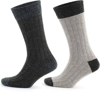 GoWith 2-Pack Alpaca Wool Thermal Wash Soft Ribbed Patterned Heel Toe Colored Natural Winter Shoes Men's Socks For Boots 3096